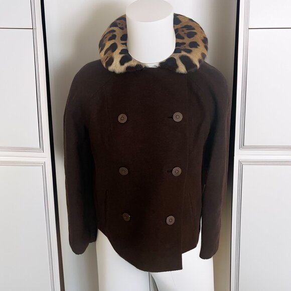 Vintage Genuine Ocelot Fur Collared Jacket with Matching Fur Top - Picture 2 of 16